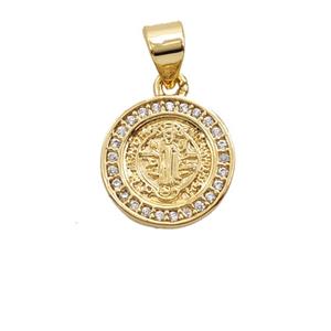 Copper Jesus Pendant Pave Zirconia Gold Plated, approx 12mm