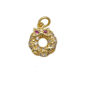 Christmas Wreath Charms Copper Pendant Pave Zirconia Gold Plated, approx 9-10mm