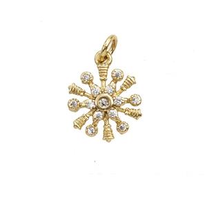 Christmas Snowflake Charms Copper Pendant Pave Zirconia Gold Plated, approx 10mm
