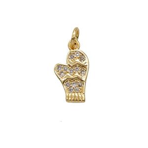Christmas Mitten Charms Copper Pendant Pave Zirconia Gold Plated, approx 6-10mm