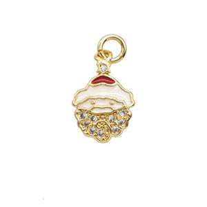 Christmas Santa Claus Charms Copper Pendant Pave Zirconia White Enamel Gold Plated, approx 8-10mm