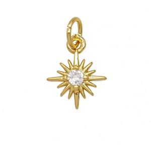 Copper Star Pendant Pave Zirconia 18K Gold Plated, approx 9.5mm