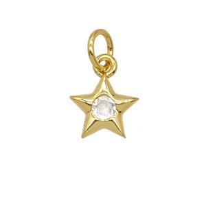 Copper Star Pendant Pave Zirconia 18K Gold Plated, approx 8mm