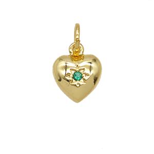 Copper Heart Pendant Pave Zirconia 18K Gold Plated, approx 8.5mm