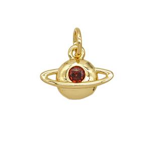 Copper Planet Pendant Pave Zirconia 18K Gold Plated, approx 7-12mm