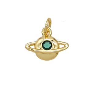 Copper Planet Pendant Pave Zirconia 18K Gold Plated, approx 7-12mm