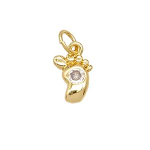 Copper Footprint Pendant Pave Zirconia 18K Gold Plated, approx 7-9mm