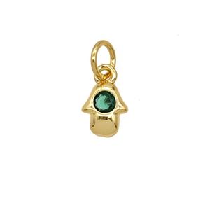 Copper Hamsahand Pendant Pave Zirconia 18K Gold Plated, approx 6-7mm