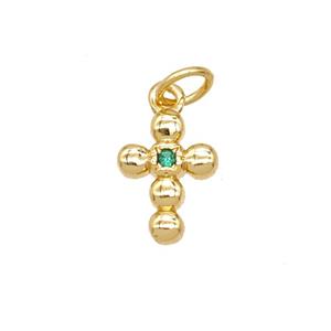 Copper Cross Pendant Pave Zirconia 18K Gold Plated, approx 8.5-11mm