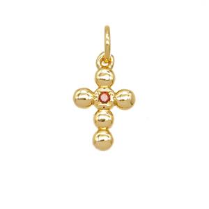Copper Cross Pendant Pave Zirconia 18K Gold Plated, approx 8.5-11mm