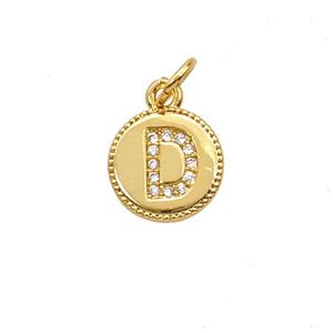 Copper Letter-D Pendant Pave Zirconia 18K Gold Plated, approx 10mm