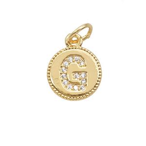 Copper Letter-G Pendant Pave Zirconia 18K Gold Plated, approx 10mm