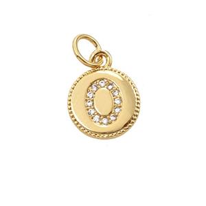Copper Letter-O Pendant Pave Zirconia 18K Gold Plated, approx 10mm