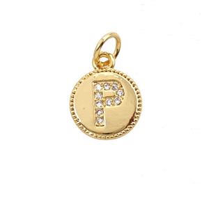 Copper Letter-P Pendant Pave Zirconia 18K Gold Plated, approx 10mm