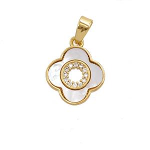 Copper Clover Pendant Pave Zirconia Shell 18K Gold Plated, approx 12mm