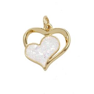 Copper Heart Pendant Pave White FireOpal 18K Gold Plated, approx 15mm