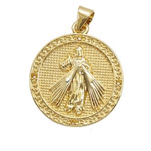 Copper Jesus Pendant Circle 18K Gold Plated, approx 20mm
