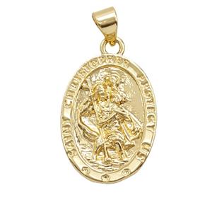 Copper Saint Jude Pendant Oval 18K Gold Plated, approx 15-20mm
