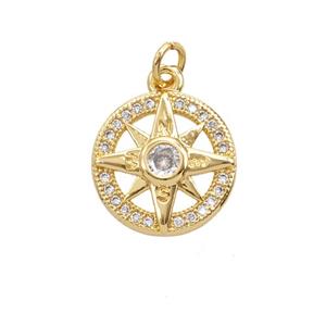 Copper Star Pendant Pave Zirconia 18K Gold Plated, approx 15mm