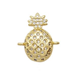 Copper Pineapple Connector Pave Zirconia 18K Gold Plated, approx 9-16.5mm