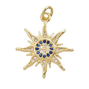 Copper Sun Pendant Pave Zirconia 18K Gold Plated, approx 20mm