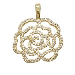 Copper Flower Pendant Pave Zirconia 18K Gold Plated, approx 23mm