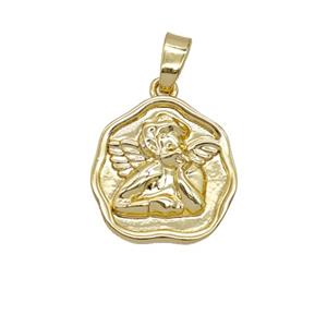 Copper Angel Pendant 18K Gold Plated, approx 14mm