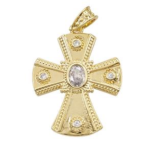 Copper Cross Pendant Pave Zirconia 18K Gold Plated, approx 28-32mm