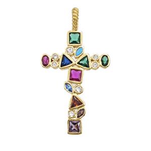 Copper Cross Pendant Pave Zirconia 18K Gold Plated, approx 18-33mm