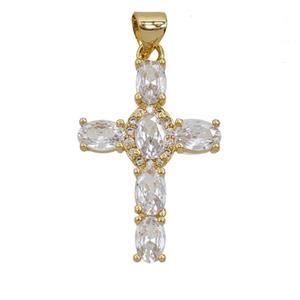 Copper Cross Pendant Pave Zirconia 18K Gold Plated, approx 18-27mm