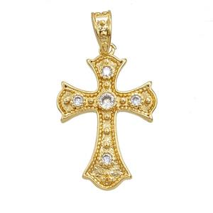 Copper Cross Pendant Pave Zirconia 18K Gold Plated, approx 20-27mm