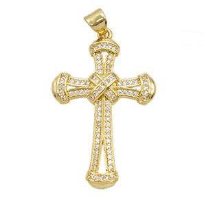 Copper Cross Pendant Pave Zirconia 18K Gold Plated, approx 22-32mm