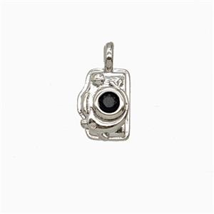 Copper Camera Pendant Pave Zirconia Platinum Plated, approx 6-8mm
