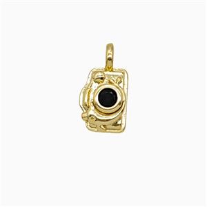 Copper Camera Pendant Pave Zirconia Gold Plated, approx 6-8mm