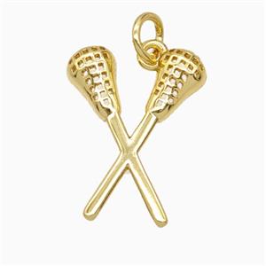 Copper Lacrosse Stick Pendant Sports Gold Plated, approx 14-18mm