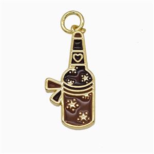 Copper Wine Bottle Pendant Red Enamel Gold Plated, approx 10-20mm