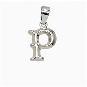 Copper Letter-P Pendant Platinum Plated, approx 10-13mm