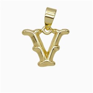 Copper Letter-V Pendant Gold Plated, approx 10-13mm