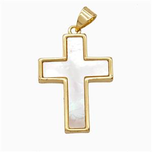 Copper Cross Pendant Pave Shell Gold Plated, approx 18-23mm