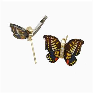 Blackyellow Resin Butterfly Stud Earrings Gold Plated, approx 15-18mm