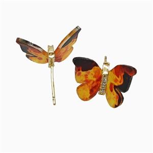 Blackred Resin Butterfly Stud Earrings Gold Plated, approx 15-18mm