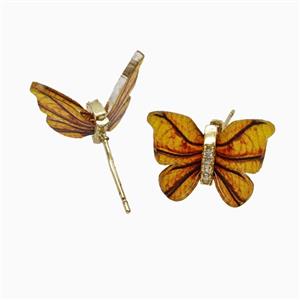 Orange Resin Butterfly Stud Earrings Gold Plated, approx 15-18mm