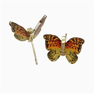 Orange Resin Butterfly Stud Earrings Gold Plated, approx 15-18mm