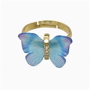 Blue Resin Butterfly Rings Adjustable Gold Plated, approx 15-18mm, 18mm dia