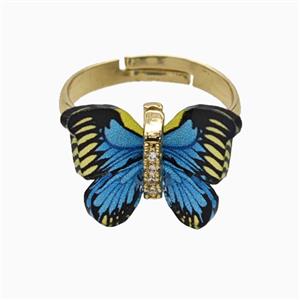 Blue Resin Butterfly Rings Adjustable Gold Plated, approx 15-18mm, 18mm dia