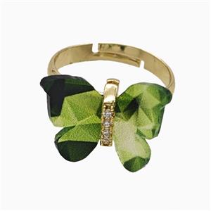 Green Resin Butterfly Rings Adjustable Gold Plated, approx 15-18mm, 18mm dia