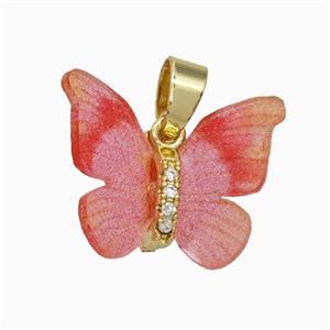 Pink Resin Butterfly Pendant Gold Plated, approx 15-18mm