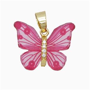 Hotpink Resin Butterfly Pendant Gold Plated, approx 15-18mm