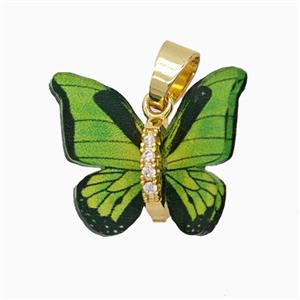 Green Resin Butterfly Pendant Gold Plated, approx 15-18mm