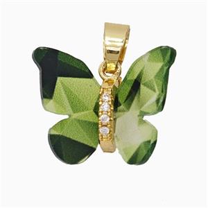 Green Resin Butterfly Pendant Gold Plated, approx 15-18mm